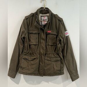 SUPERDRY women’s   VTG 
BUTTON DOWN DENIM JACKET FITTED
POCKETS MILITARY SIZE L